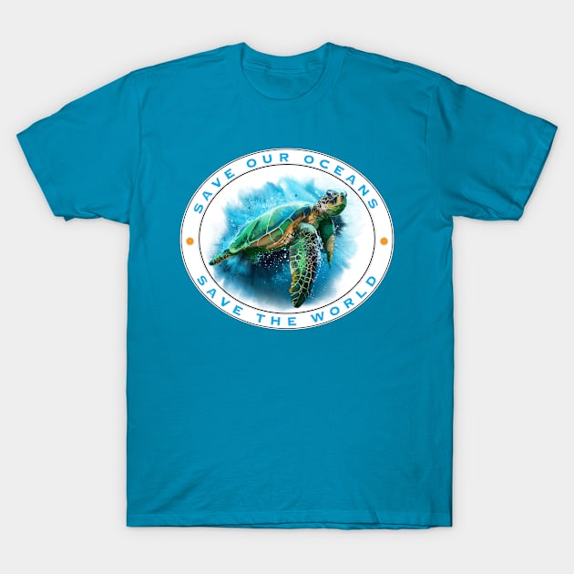 Save Our Oceans Sea Turtle T-Shirt by LouMax